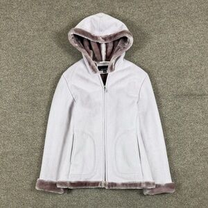 Jones New York Lavender Purple Faux Suede Fur Lined Hooded Zip Jacket Women’s M